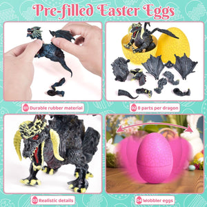 12PCS Easter Eggs Pre-Filled with Mini Dragon Action Figures - PopFun