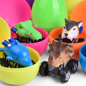 12PCS Easter Eggs Pre-Filled with Pull Back Mini Animal Cars Vehicle Toys - PopFun