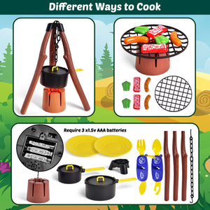 Kids Play Tent with Camping Toys, Toddler Tent with Battery Lantern, Kids Pop Up Tent Indoor Outdoor Toys Christmas Birthday Gifts for Boys