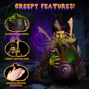 1.4 ft Witches with Cauldron Decoration