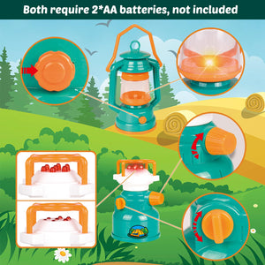 UN LITTLE TOYS Kids Camping Set with Pop Up Play Tent Camping Toys with Battery Lantern and Drawstring Bag Indoor Outdoor Pretend Play, Christmas Birthday Gifts for Boys