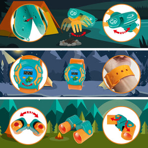 UN LITTLE TOYS Kids Camping Set with Pop Up Play Tent Camping Toys with Battery Lantern and Drawstring Bag Indoor Outdoor Pretend Play, Christmas Birthday Gifts for Boys