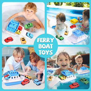 Toy Boat Bath Toys for Toddlers with 4 Mini Car Toys, Kids Water Toys Ferry Boat for Bathtub Bathroom Pool Beach Toys, Birthday Gifts