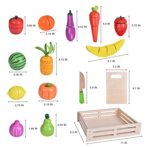 FUN LITTLE TOYS 35PCS Wooden Play Food for Kids Kitchen, Pretend Cutting Food Toys with Wooden Tray, Dishes and Knife for Kids, Pretend Play Food for Christmas Birthday Gifts