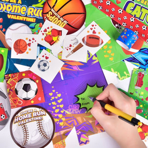 180PCS Valentine’s Sports-Themed Slap Bracelets and Stickers with Heart Box - PopFun