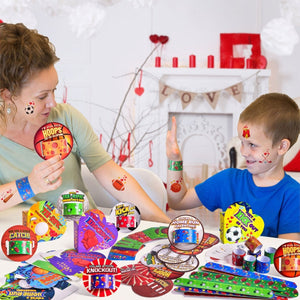 180PCS Valentine’s Sports-Themed Slap Bracelets and Stickers with Heart Box - PopFun