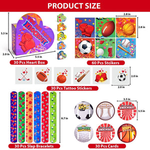 180PCS Valentine’s Sports-Themed Slap Bracelets and Stickers with Heart Box - PopFun