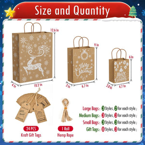 24PCS Christmas Gift Bags Bulk with Handles - PopFun