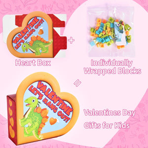 24PCS Valentine's Day Dinosaur Building Blocks with Heart-Shaped Boxes - PopFun