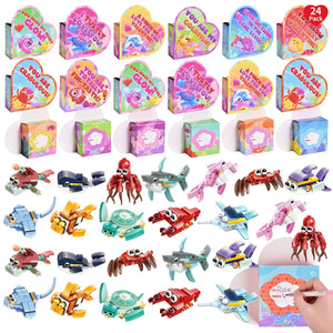 24PCS Valentine's Sea Animal Building Blocks with Heart-Shaped Boxes - PopFun