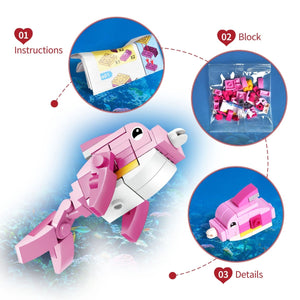 24PCS Valentine's Sea Animal Building Blocks with Heart-Shaped Boxes - PopFun