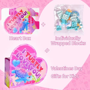 24PCS Valentine's Sea Animal Building Blocks with Heart-Shaped Boxes - PopFun