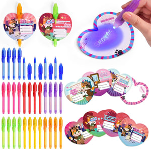 28PCS Invisible Ink Pens & Valentine’s Day Personalized Cards for Kids - PopFun
