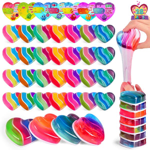 28PCS Kids Valentine Rainbow Heart Slime Kit with Cards - PopFun
