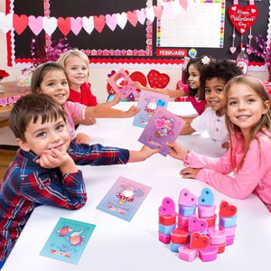 28PCs Valentine's Day Eye Heart-Shaped Slime with Greeting Cards - PopFun