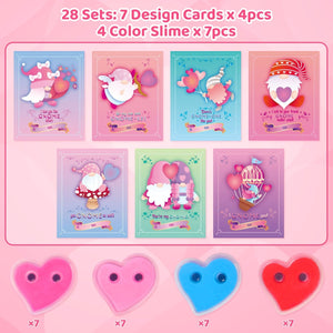 28PCs Valentine's Day Eye Heart-Shaped Slime with Greeting Cards - PopFun