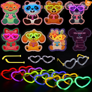 28PCs Valentine's Glow Stick Heart Sunglasses with Greeting Cards - PopFun