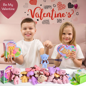 28PCS Valentine’s Mini Keychain Bear Plush Toys with Heart Boxes - PopFun