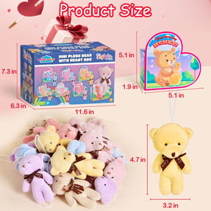 28PCS Valentine’s Mini Keychain Bear Plush Toys with Heart Boxes - PopFun