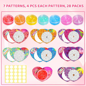28PCs Valentine’s Slime with Maze Box & Heart-Shaped Cards - PopFun