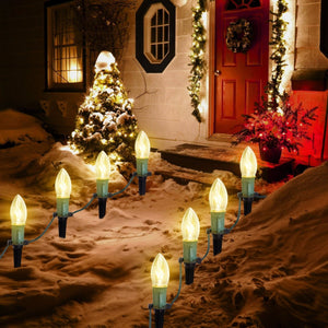 30.75FT Warm White Christmas C9 Pathway Marker String Lights - PopFun