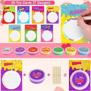 30PCs Valentine Sand Slimes with Cards for Kids Valentine’s Day - PopFun