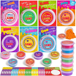 30PCs Valentine Sand Slimes with Cards for Kids Valentine’s Day - PopFun