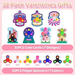 32PCs Valentine Fidget Spinner Stress Relief Toys with Valentine Cards - PopFun