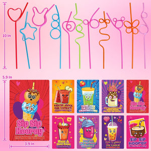 36PCS Kids' Valentine Cards with Crazy Loop Straws Set - PopFun