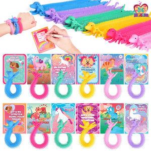 36PCs Valentine's Unicorn Noodle Fidget Toys with Valentine Cards - PopFun