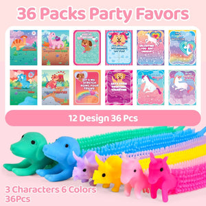 36PCs Valentine's Unicorn Noodle Fidget Toys with Valentine Cards - PopFun