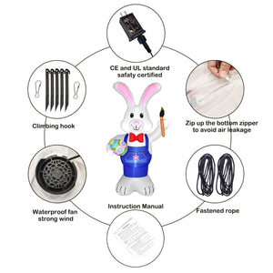 5.9 FT Easter Inflatable Bunny with Egg and Pen - PopFun