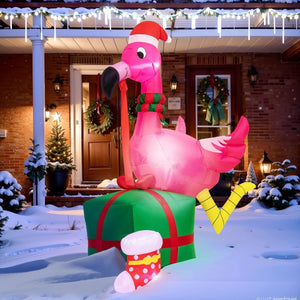 6FT Inflatable Christmas Flamingo with LED - PopFun