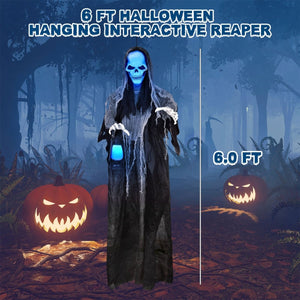 72" Hanging Interactive Reaper with LED and Sound Effects - PopFun