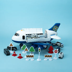 Airplane Toy with 6 Die-cast Police Toy Cars - PopFun