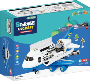Airplane Toy with 6 Die-cast Police Toy Cars - PopFun