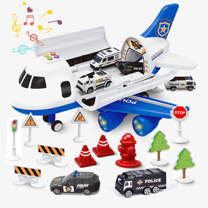 Airplane Toy with 6 Die-cast Police Toy Cars - PopFun