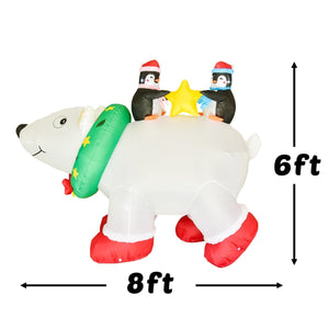 Christmas Inflatable Polar Bear with Penguins (6ft) - PopFun
