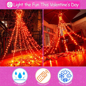 Valentine’s Heart Topper Waterfall Outdoor String Lights - PopFun