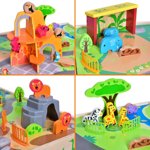Wooden All-in-One Zoo Play Table - PopFun