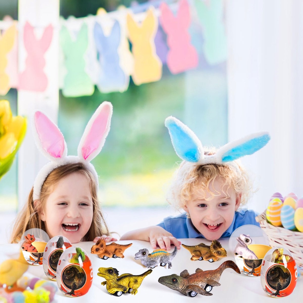 12PCS Easter Dinosaur Pull Back Cars in Dino Eggs - PopFun