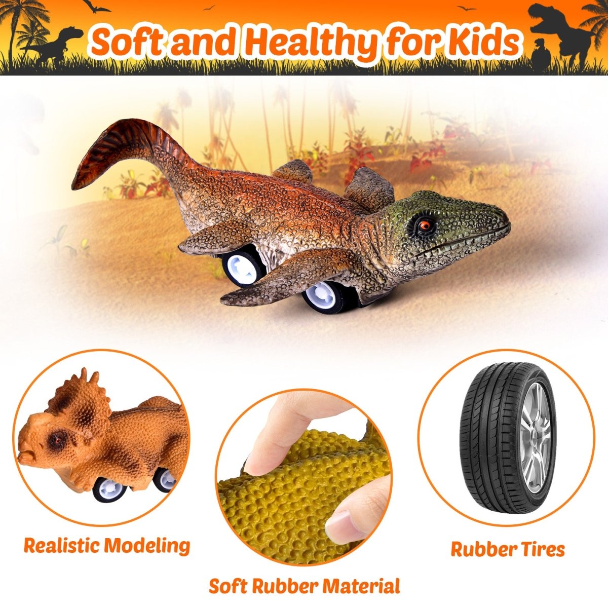 12PCS Easter Dinosaur Pull Back Cars in Dino Eggs - PopFun