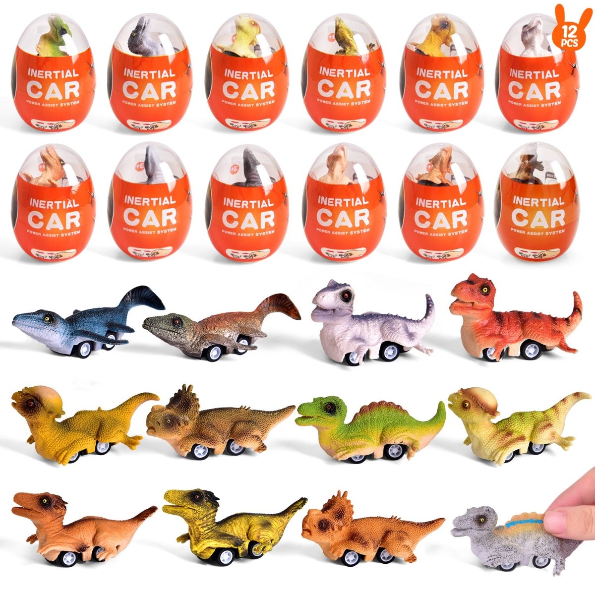 12PCS Easter Dinosaur Pull Back Cars in Dino Eggs - PopFun
