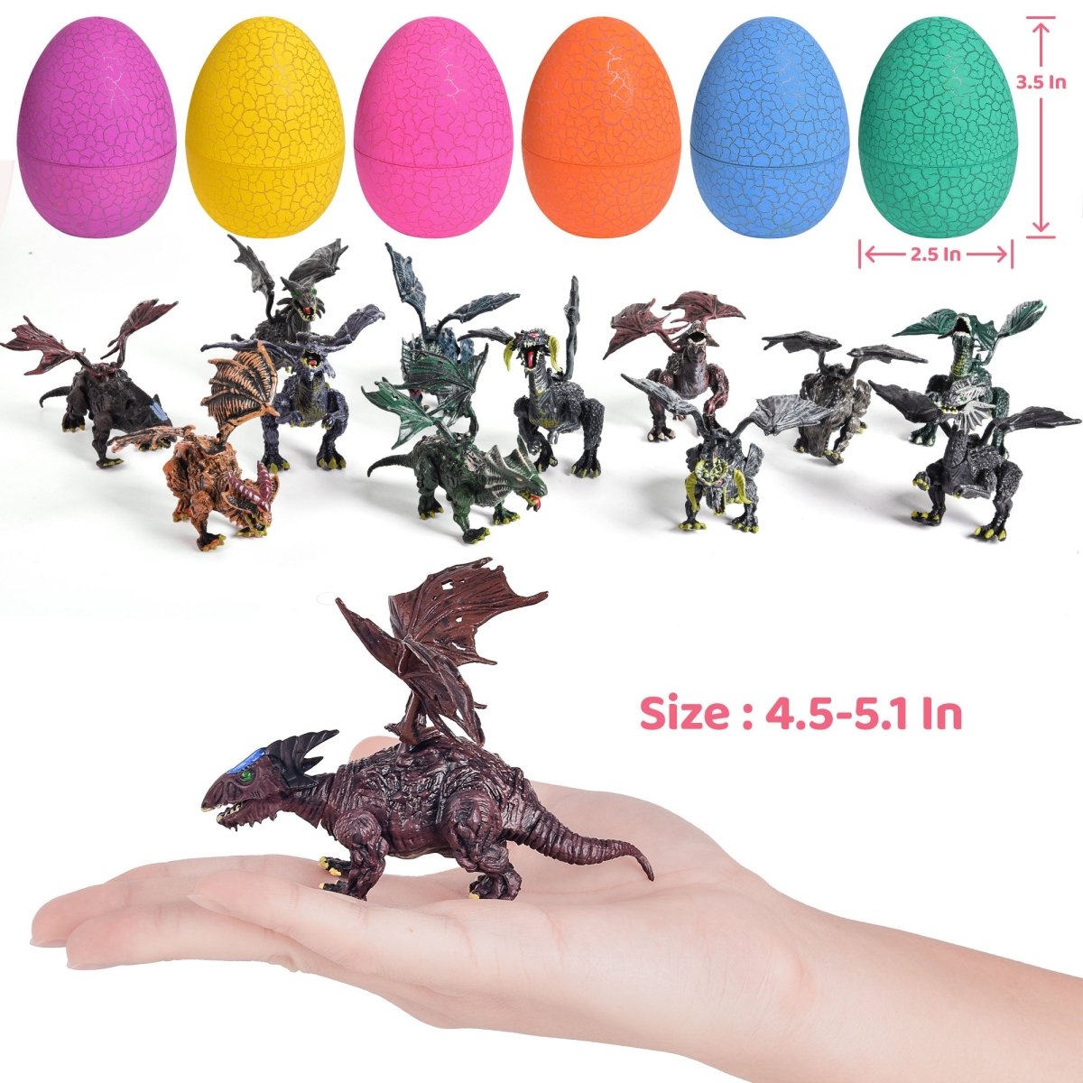 12PCS Easter Eggs Pre-Filled with Mini Dragon Action Figures - PopFun