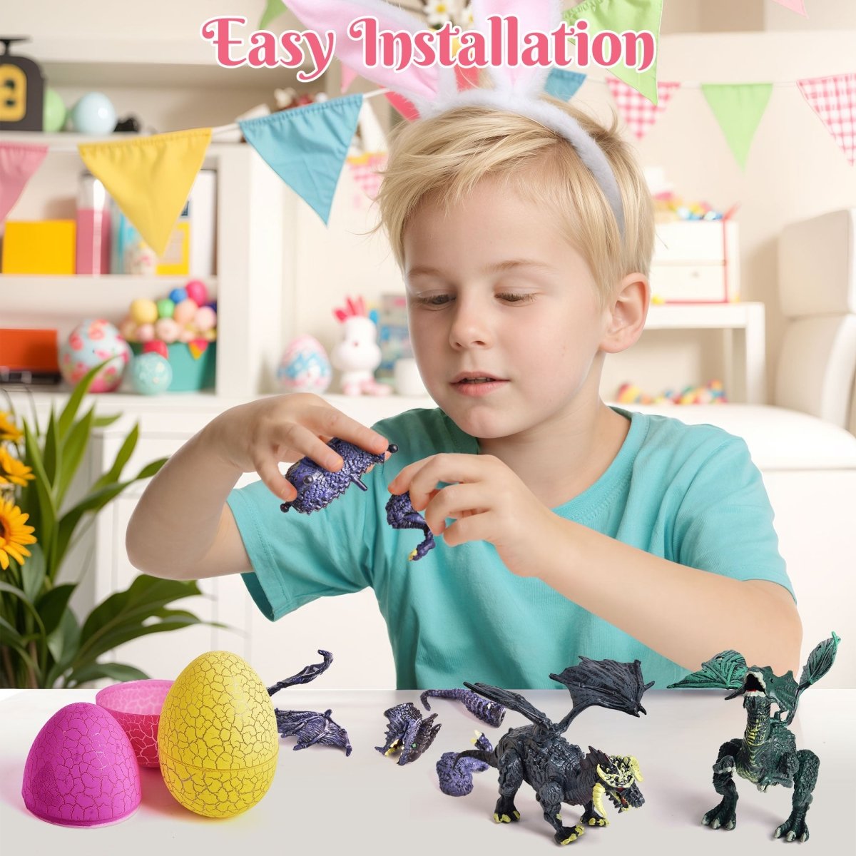 12PCS Easter Eggs Pre-Filled with Mini Dragon Action Figures - PopFun
