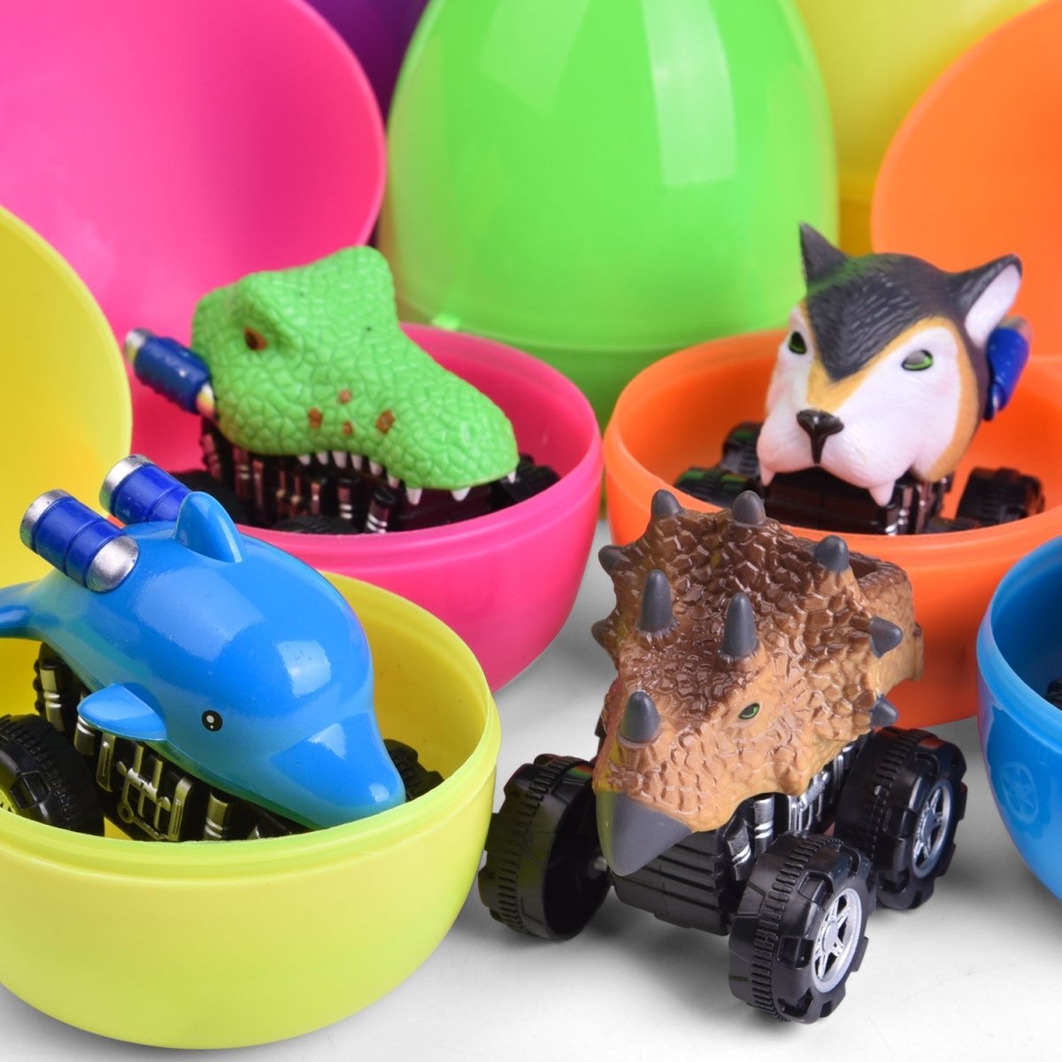 12PCS Easter Eggs Pre-Filled with Pull Back Mini Animal Cars Vehicle Toys - PopFun