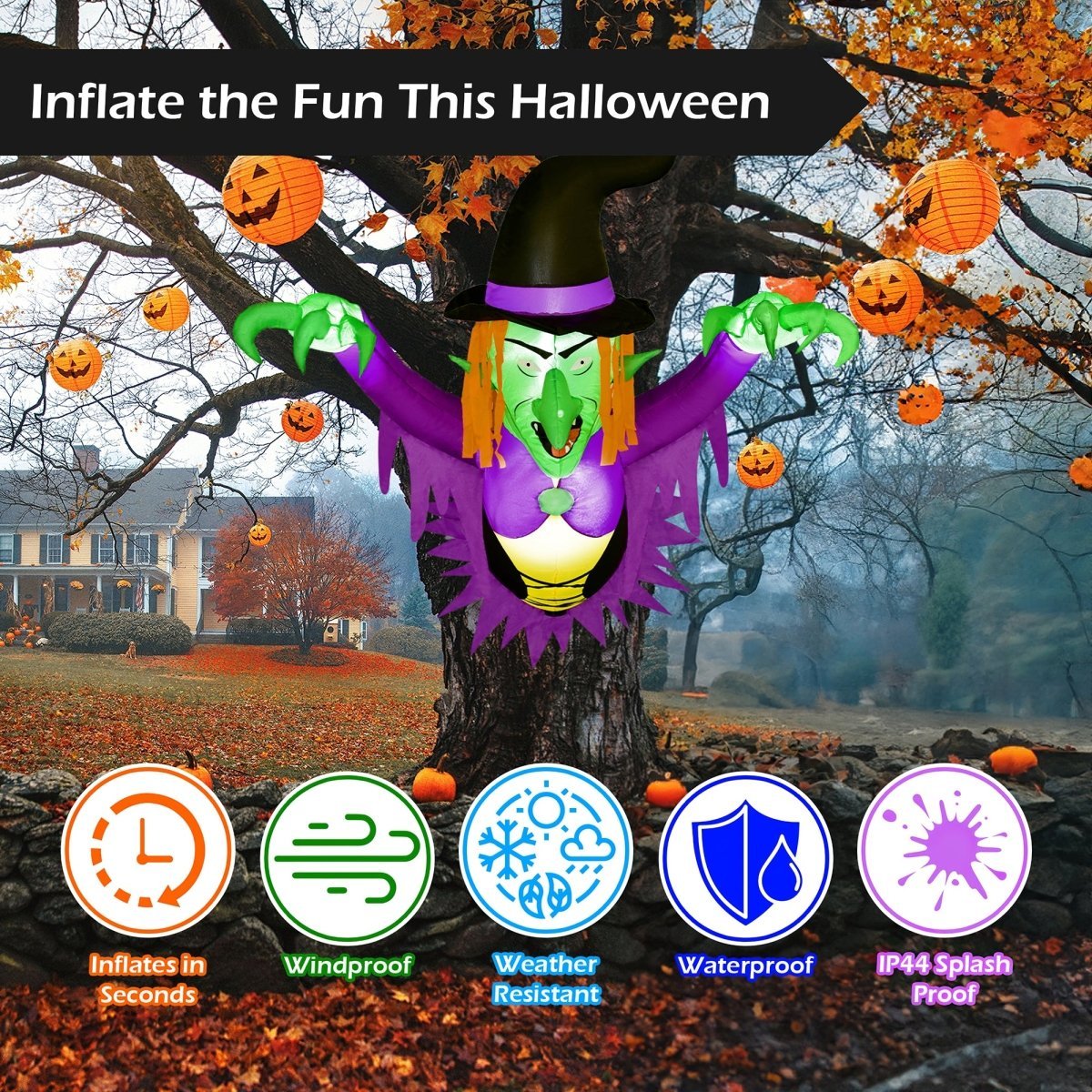 3.5 Ft Inflatable Jumpscaring Witch with Built - in LED Lights - Wholesale - PopFun