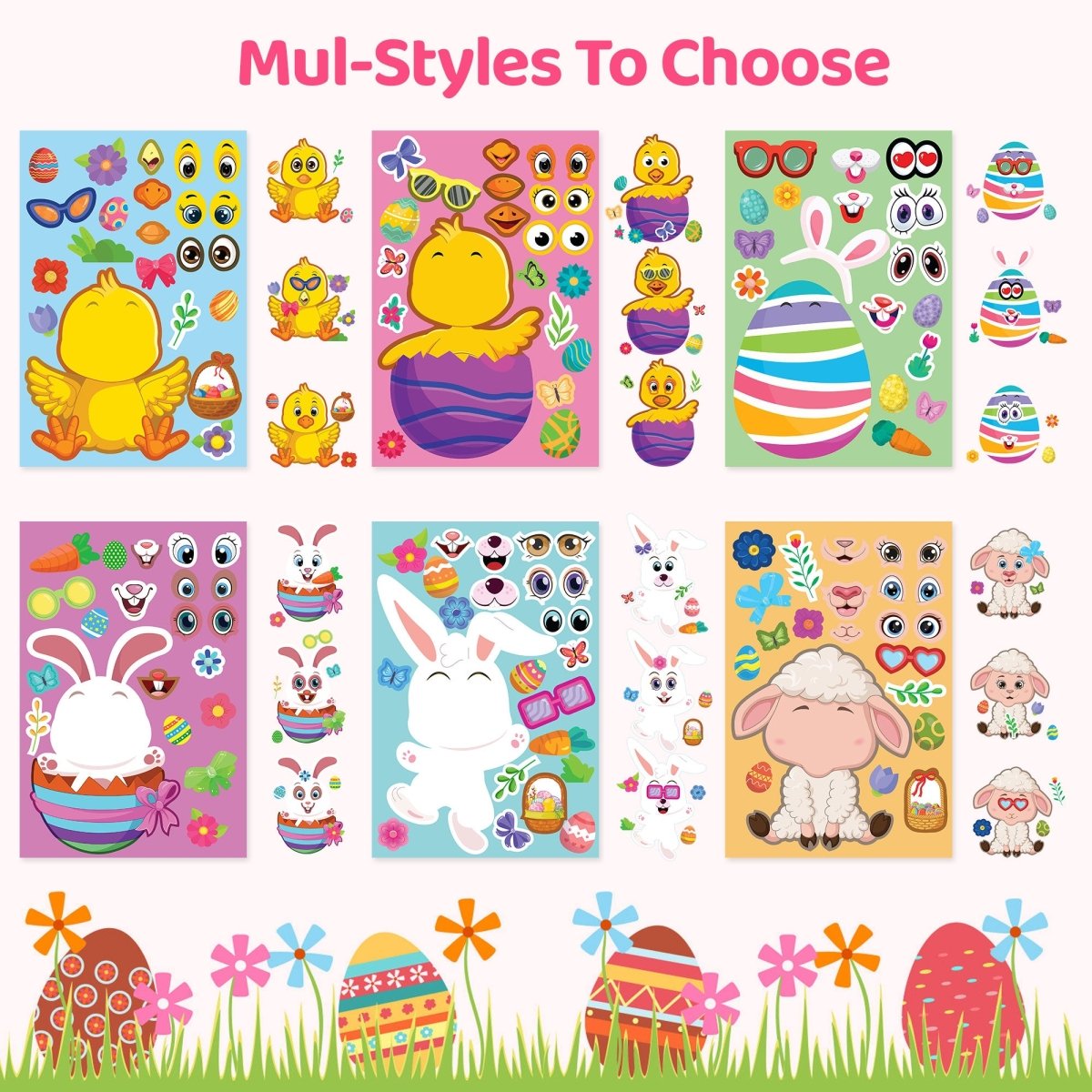 36PCS Easter-Themed Make A Face Stickers - PopFun