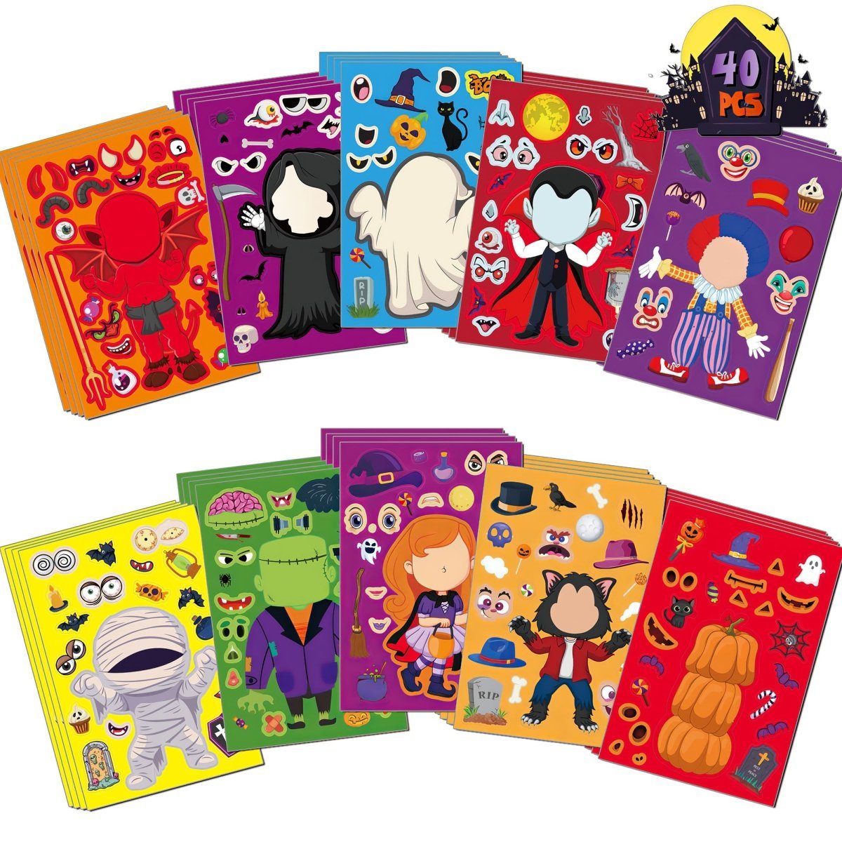 40 PCS Halloween Make a Face Stickers - Wholesale - PopFun