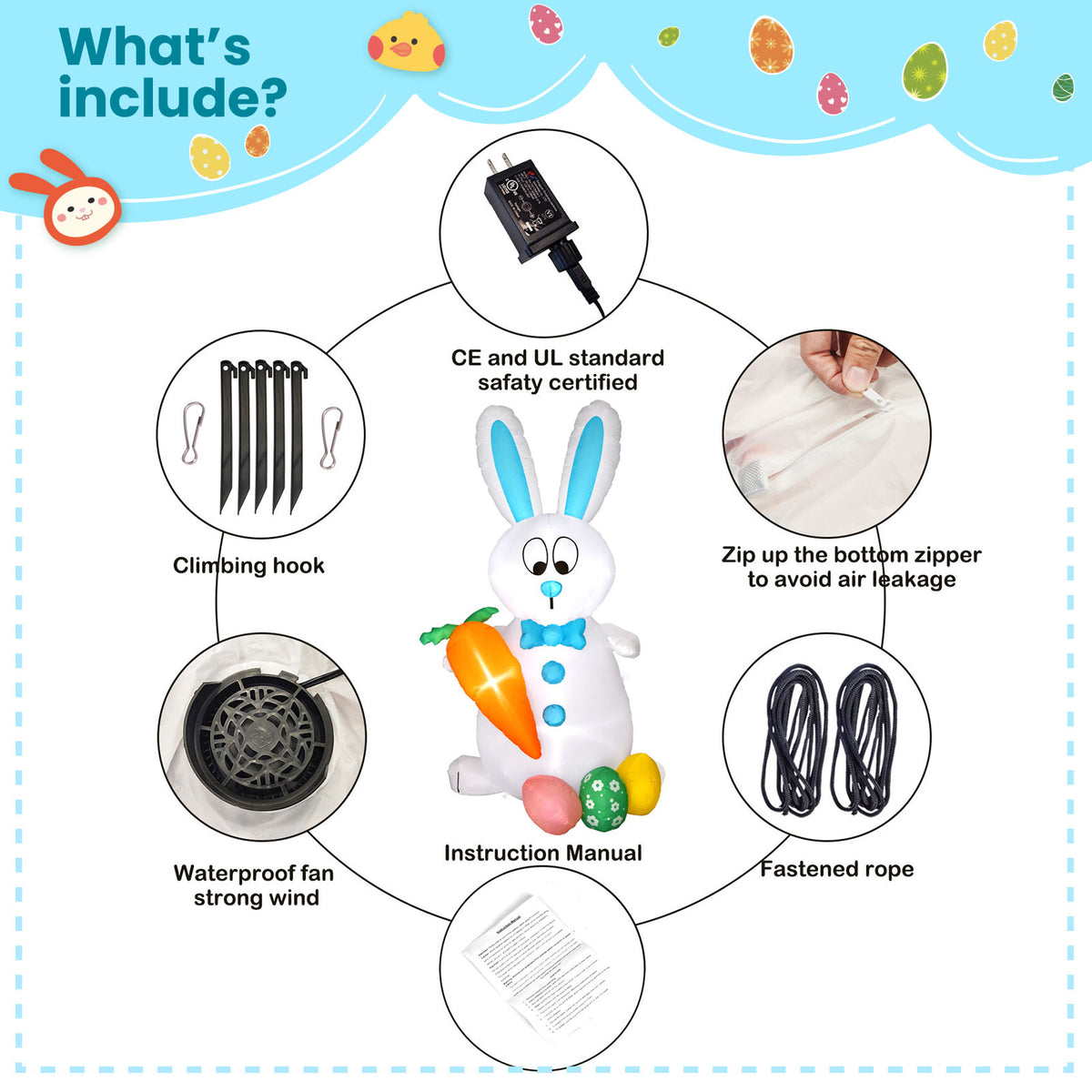 Inflatable Easter Bunny & Eggs 5.9ft